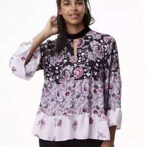 LOFT Keyhole Blouse with Velvet Collar‎